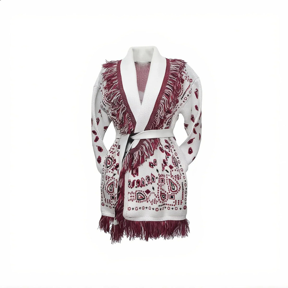 White Print Bandana Wool Cardigan