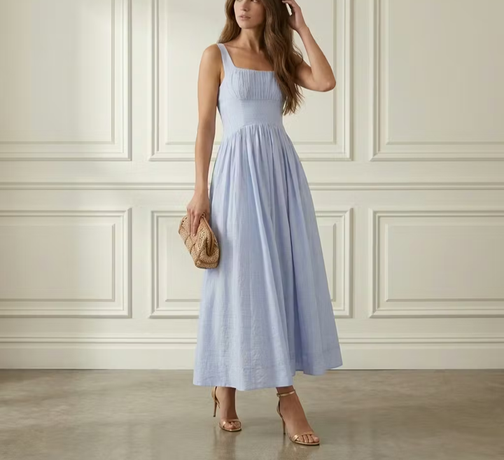 Blue Pleated Midi